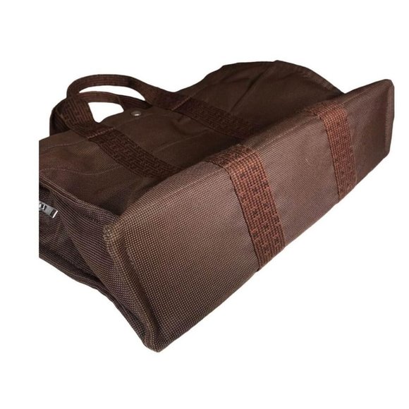 Hermes Chocolate Brown Tote Cotton Fabric Authentic France Large - Picture 7 of 7